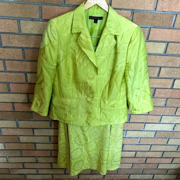 Lafayette 148 New York Jackets & Blazers - Lafayette 148 Linen Blend Green Blazer & Sheath Dress Floral Set Size 8 Sample